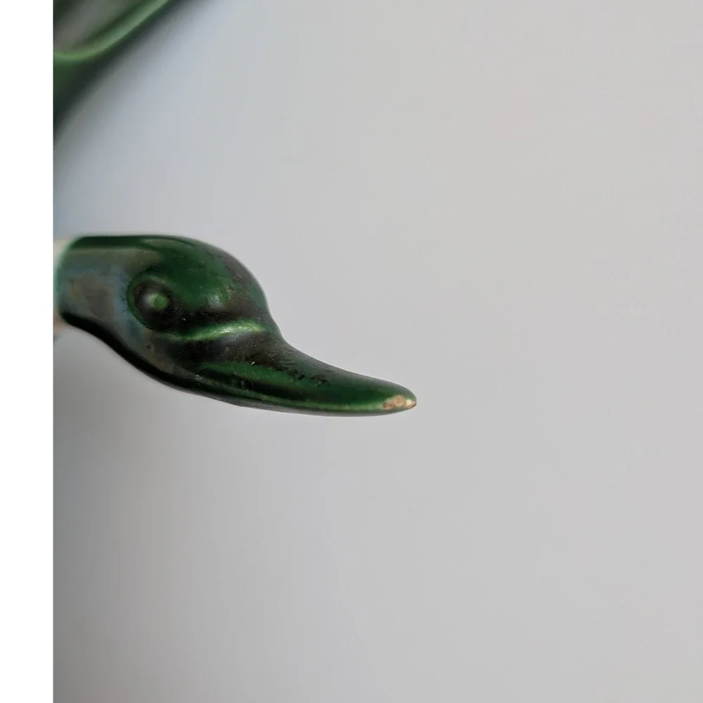 Royal Haeger Ceramic Ring Neck Duck Vase Green Drip Glaze Bird Decor MCM